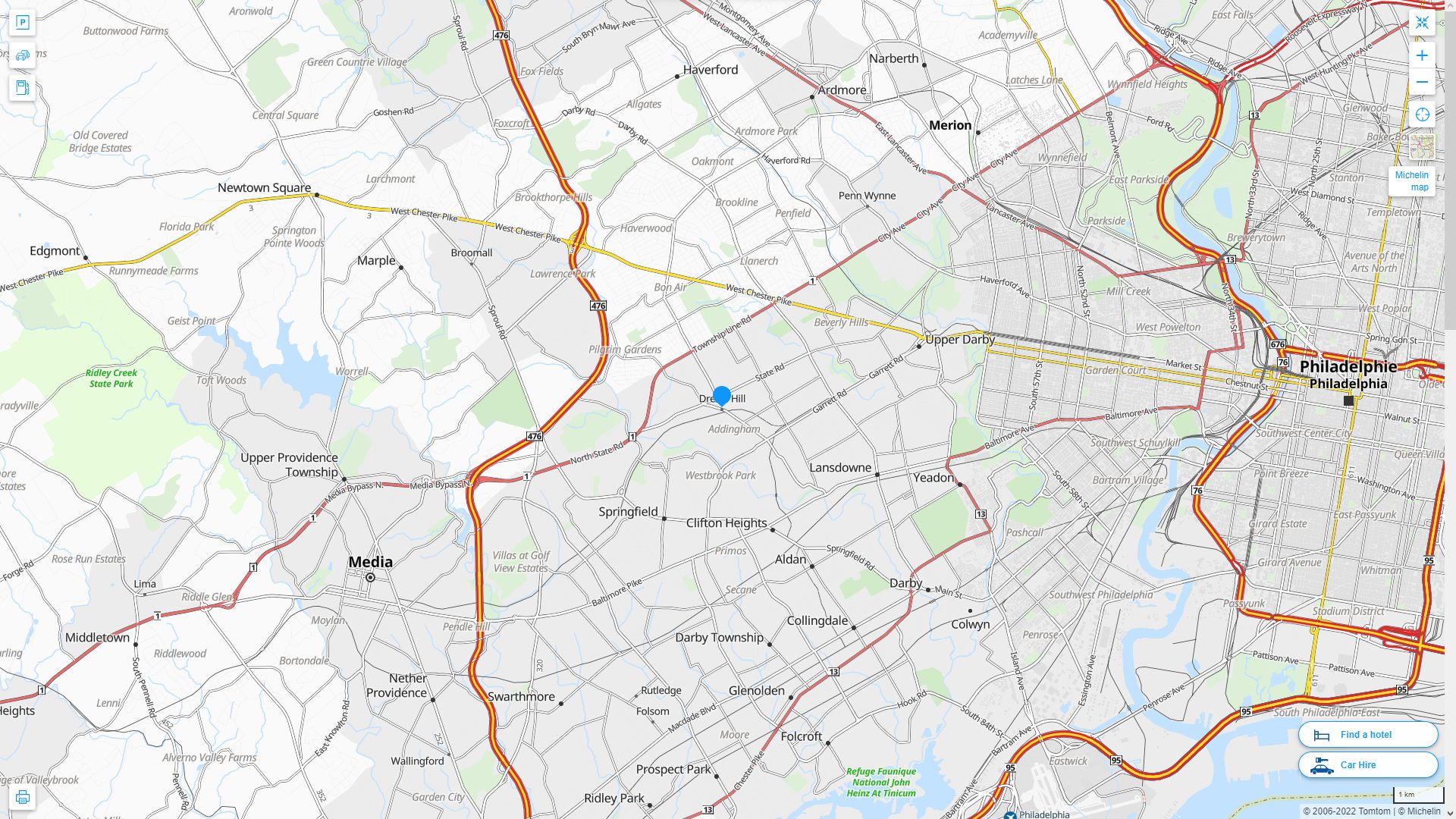 Drexel Hill Pennsylvania Highway and Road Map